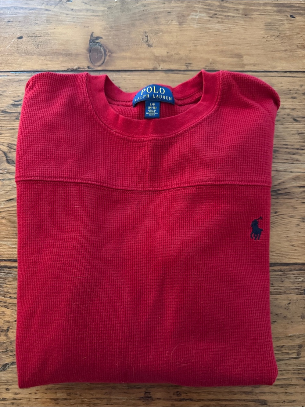 Polo by Ralph Lauren Red Long Sleeve Waffle-Knit Crewneck Tee